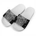Black And White Hamsa Print White Slide Sandals