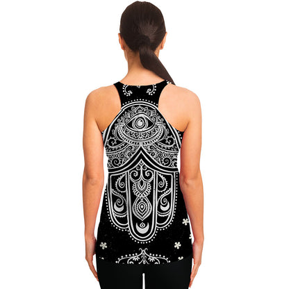 Black And White Hamsa Print Women's Racerback Tank Top