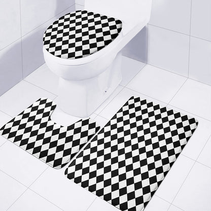 Black And White Harlequin Pattern Print 3 Piece Bath Mat Set