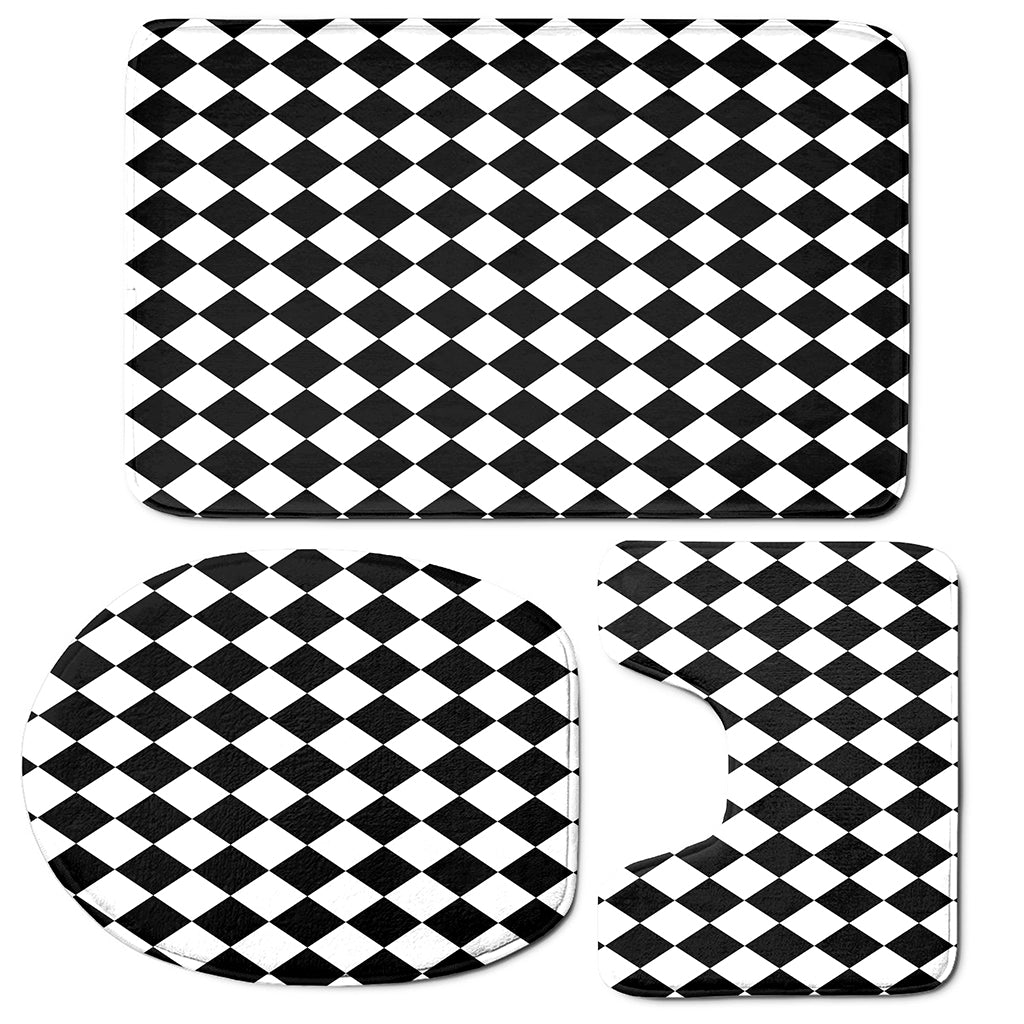 Black And White Harlequin Pattern Print 3 Piece Bath Mat Set