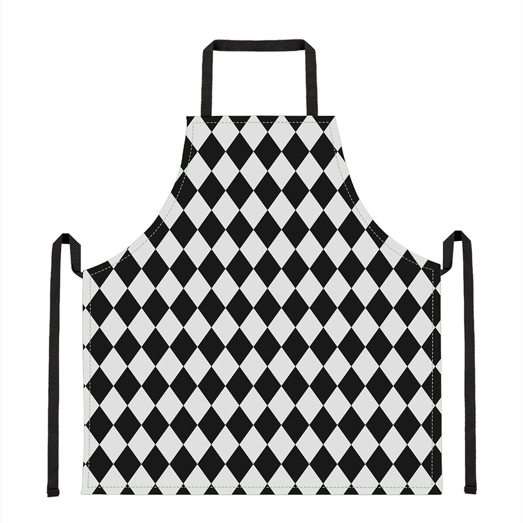 Black And White Harlequin Pattern Print Apron