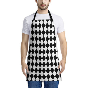 Black And White Harlequin Pattern Print Apron