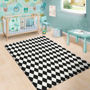 Black And White Harlequin Pattern Print Area Rug