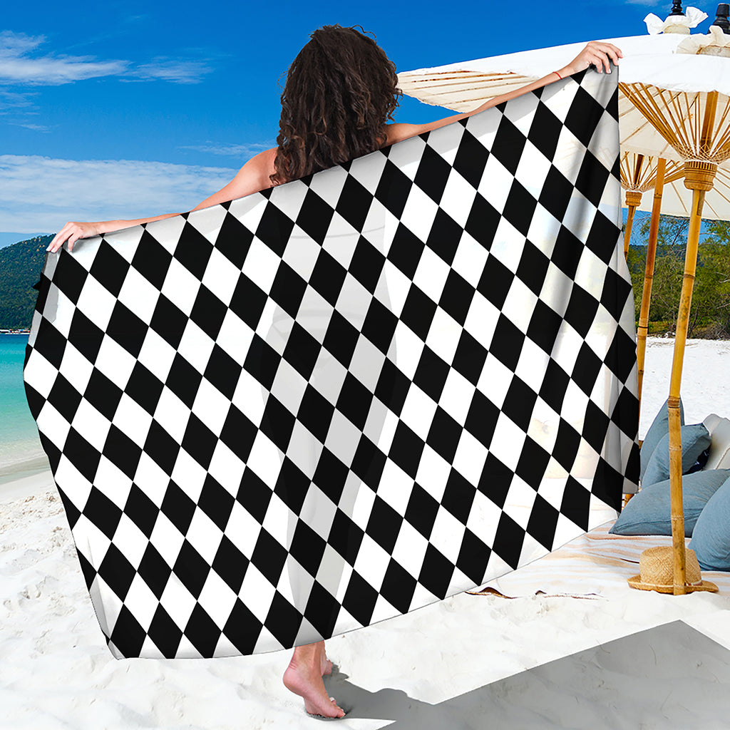 Black And White Harlequin Pattern Print Beach Sarong Wrap