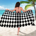 Black And White Harlequin Pattern Print Beach Sarong Wrap
