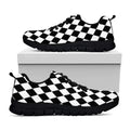 Black And White Harlequin Pattern Print Black Running Shoes