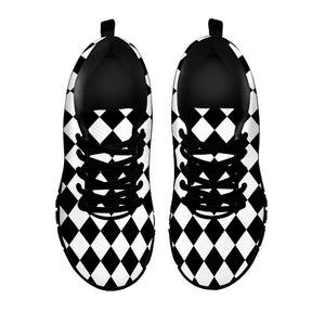 Black And White Harlequin Pattern Print Black Sneakers