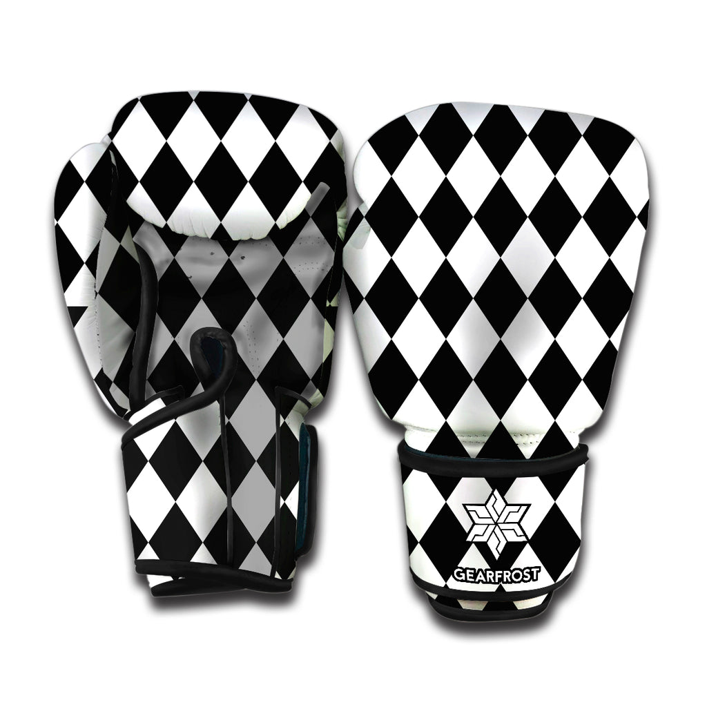 Black And White Harlequin Pattern Print Boxing Gloves