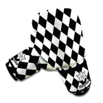 Black And White Harlequin Pattern Print Boxing Gloves