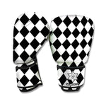 Black And White Harlequin Pattern Print Boxing Gloves