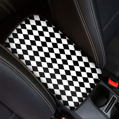 Black And White Harlequin Pattern Print Car Center Console Cover