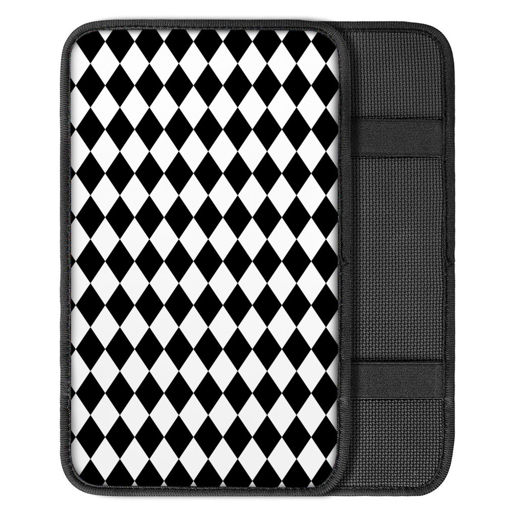 Black And White Harlequin Pattern Print Car Center Console Cover
