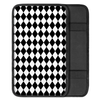Black And White Harlequin Pattern Print Car Center Console Cover