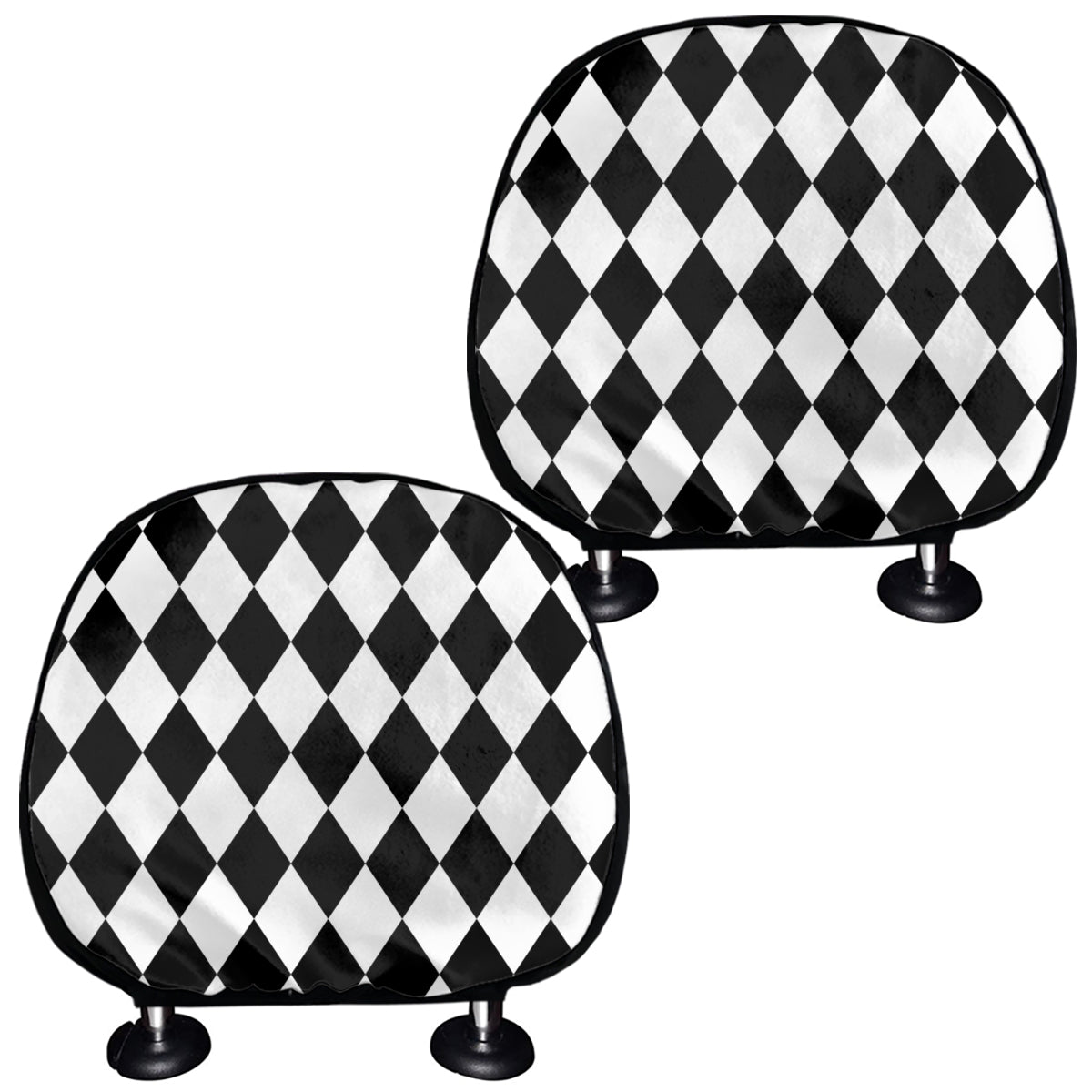 Black And White Harlequin Pattern Print Car Headrest Covers