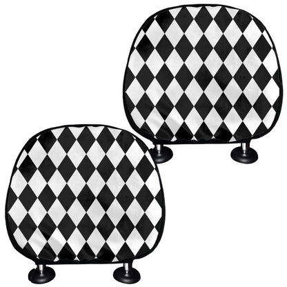 Black And White Harlequin Pattern Print Car Headrest Covers
