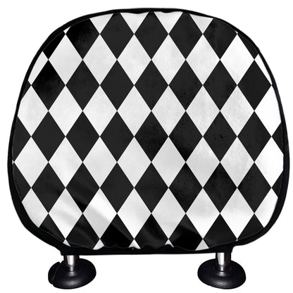 Black And White Harlequin Pattern Print Car Headrest Covers