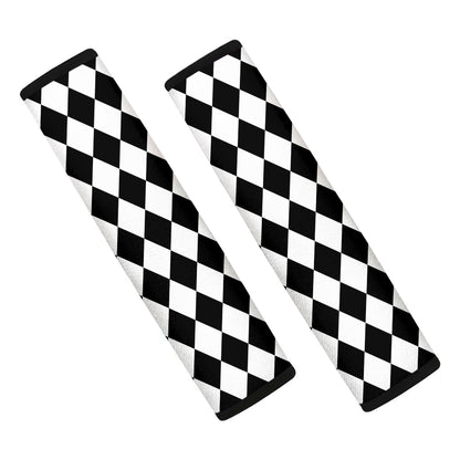 Black And White Harlequin Pattern Print Car Seat Belt Covers