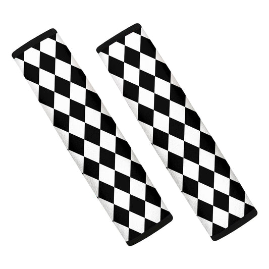 Black And White Harlequin Pattern Print Car Seat Belt Covers