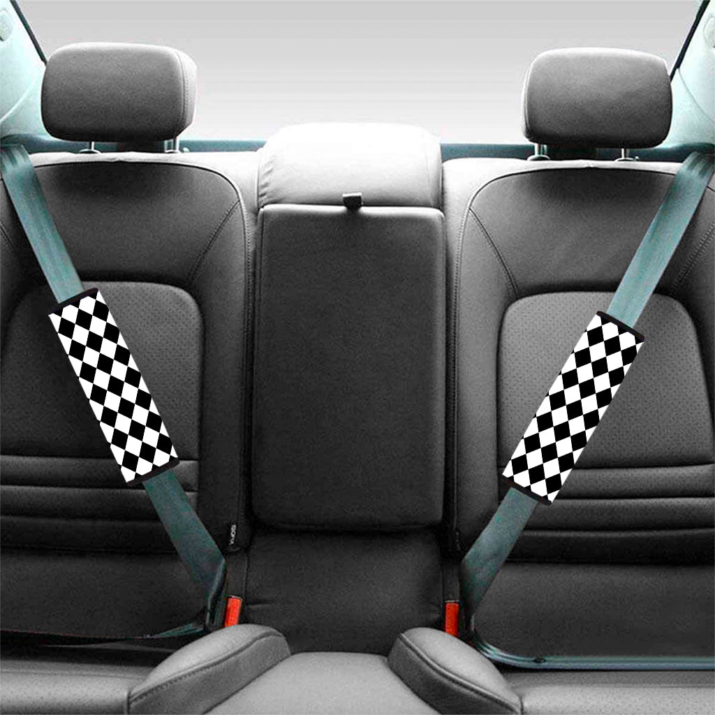 Black And White Harlequin Pattern Print Car Seat Belt Covers