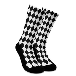 Black And White Harlequin Pattern Print Crew Socks