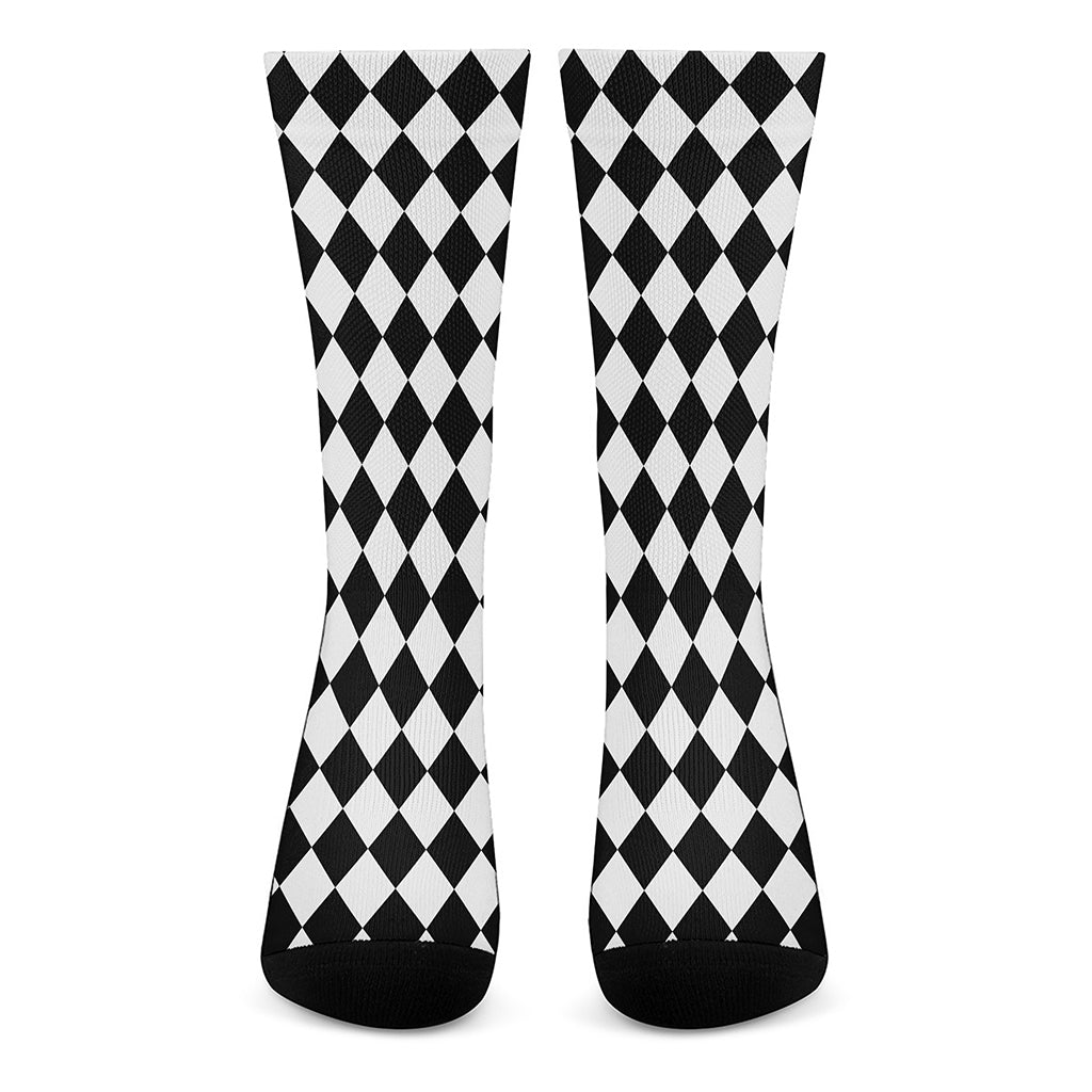 Black And White Harlequin Pattern Print Crew Socks