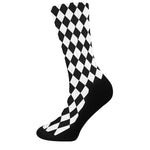 Black And White Harlequin Pattern Print Crew Socks