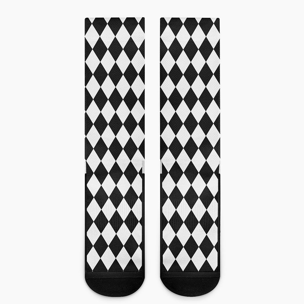 Black And White Harlequin Pattern Print Crew Socks