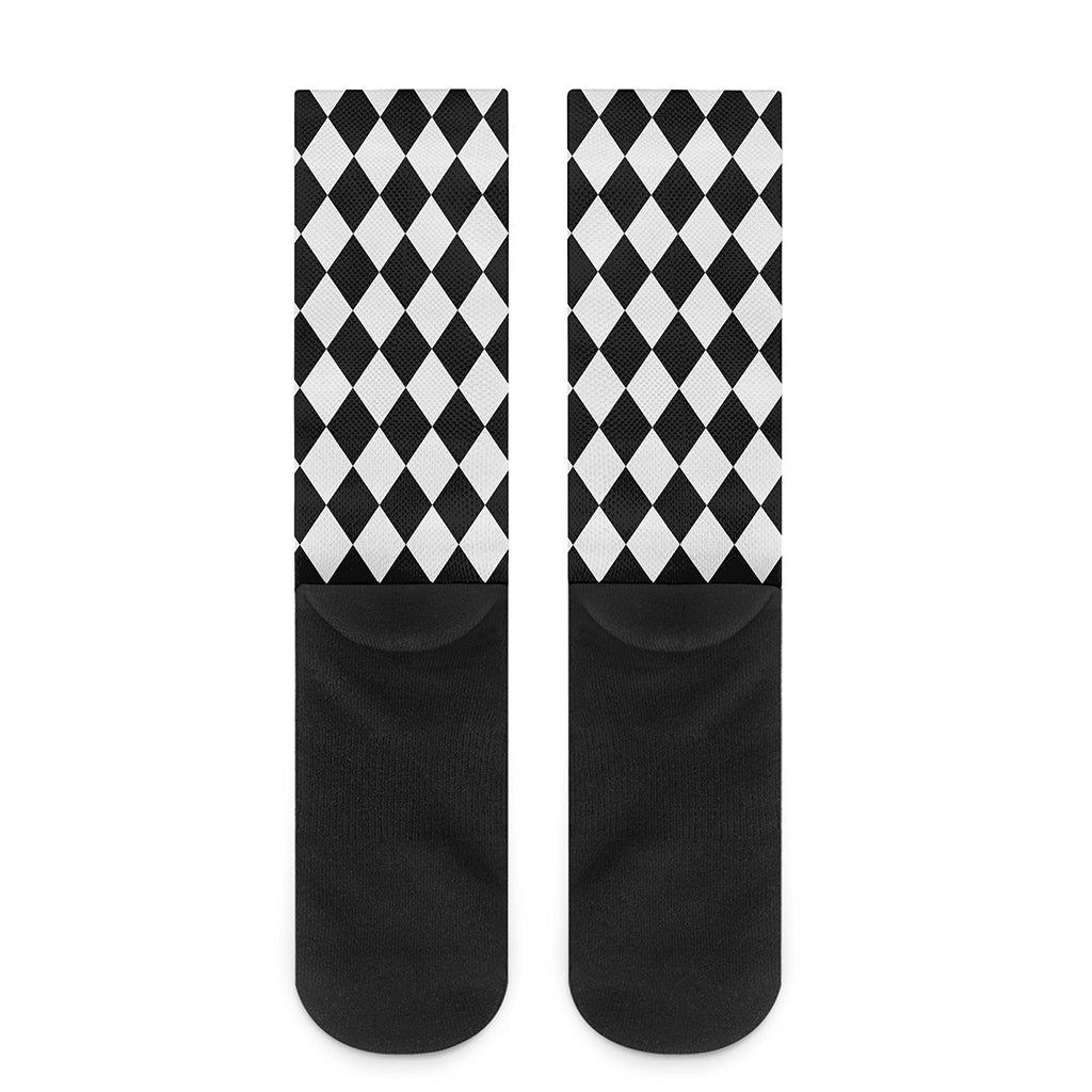 Black And White Harlequin Pattern Print Crew Socks