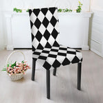 Black And White Harlequin Pattern Print Dining Chair Slipcover