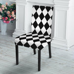 Black And White Harlequin Pattern Print Dining Chair Slipcover