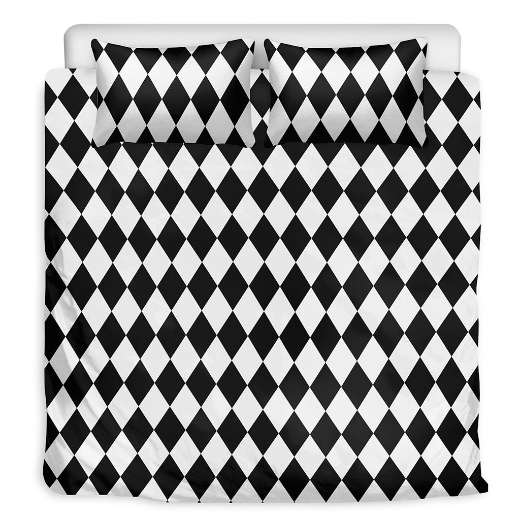 Black And White Harlequin Pattern Print Duvet Cover Bedding Set