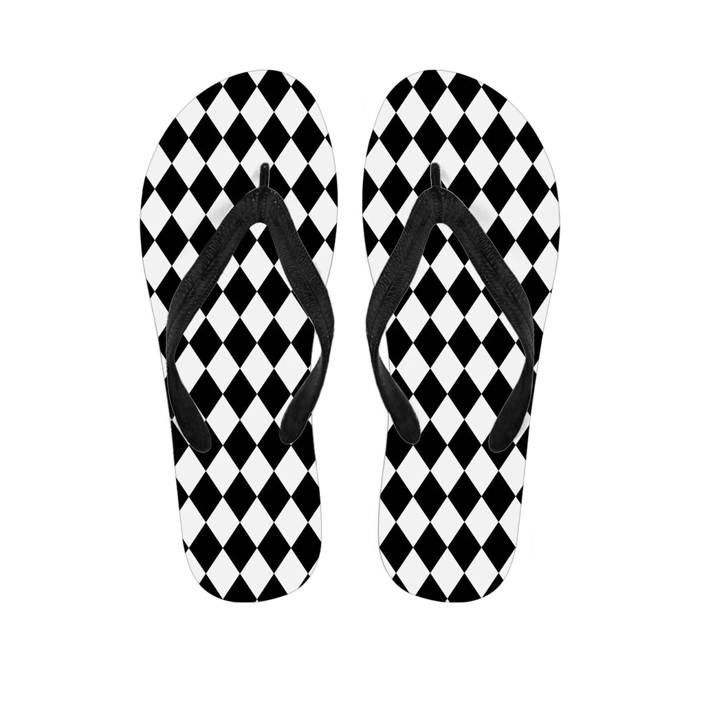 Black And White Harlequin Pattern Print Flip Flops