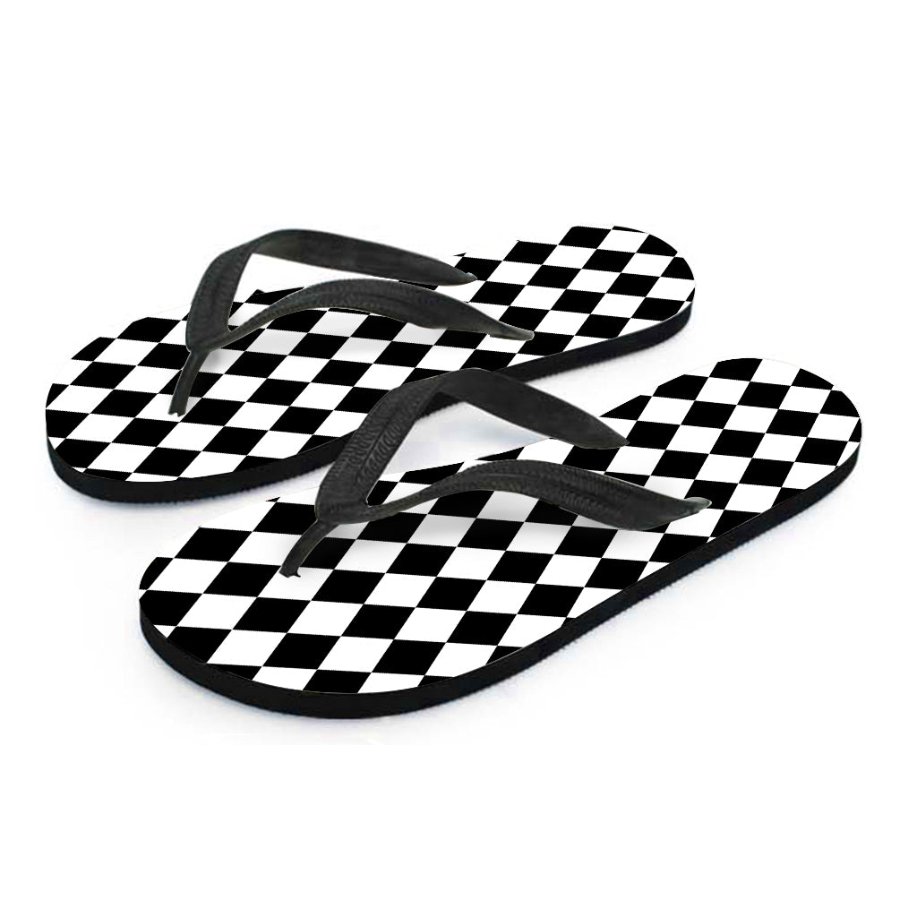 Black And White Harlequin Pattern Print Flip Flops