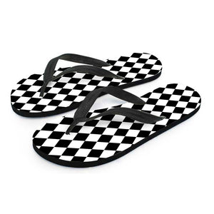 Black And White Harlequin Pattern Print Flip Flops