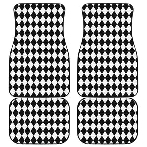 Black And White Harlequin Pattern Print Front and Back Car Floor Mats