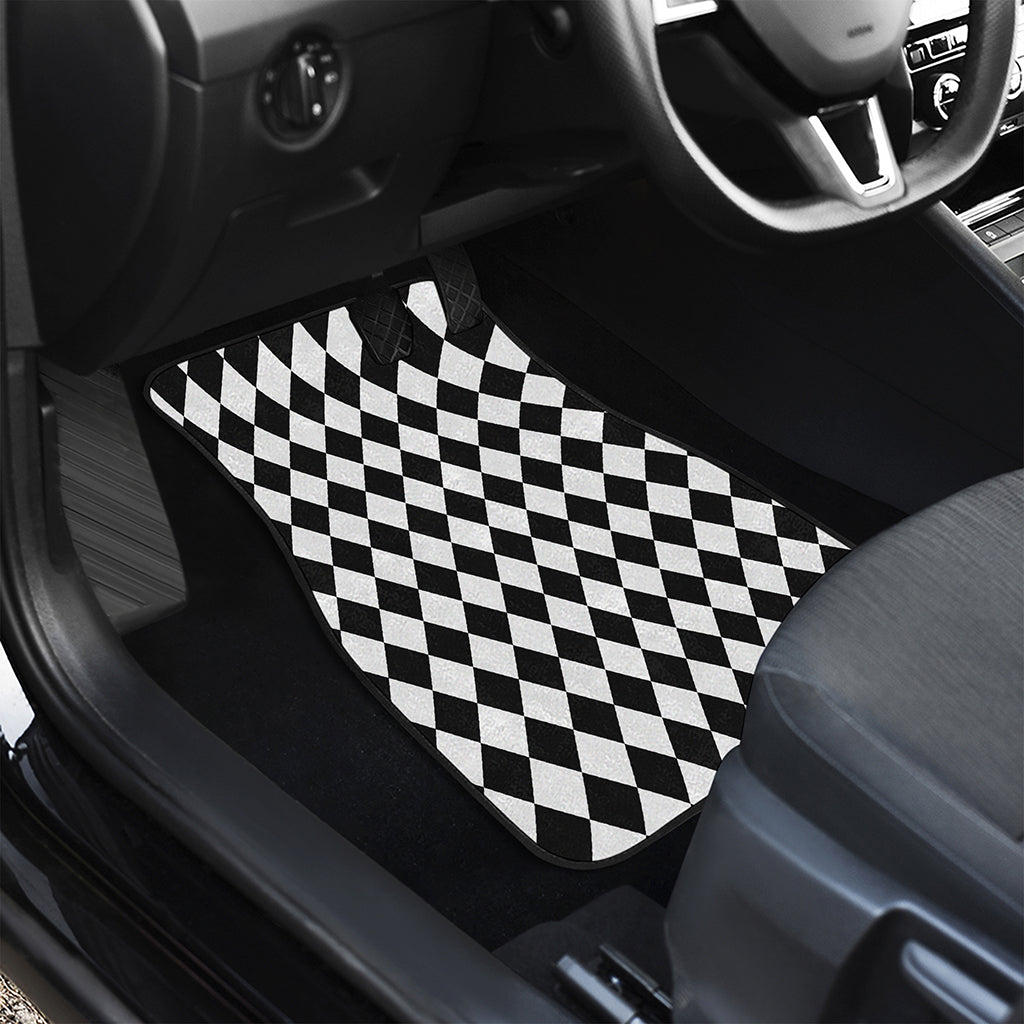 Black And White Harlequin Pattern Print Front and Back Car Floor Mats