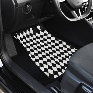 Black And White Harlequin Pattern Print Front and Back Car Floor Mats