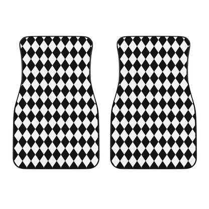 Black And White Harlequin Pattern Print Front Car Floor Mats