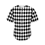 Black And White Harlequin Pattern Print Men's Baseball Jersey