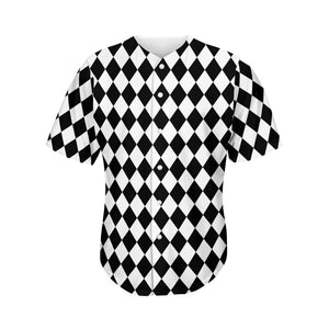 Black And White Harlequin Pattern Print Men's Baseball Jersey