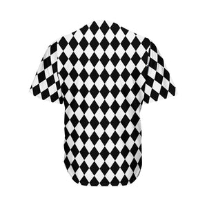 Black And White Harlequin Pattern Print Men's Baseball Jersey