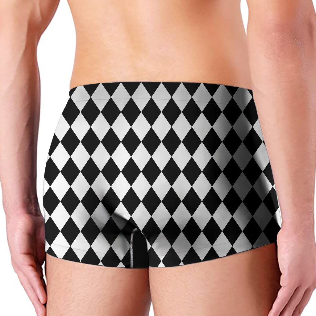 Black And White Harlequin Pattern Print Men's Boxer Briefs