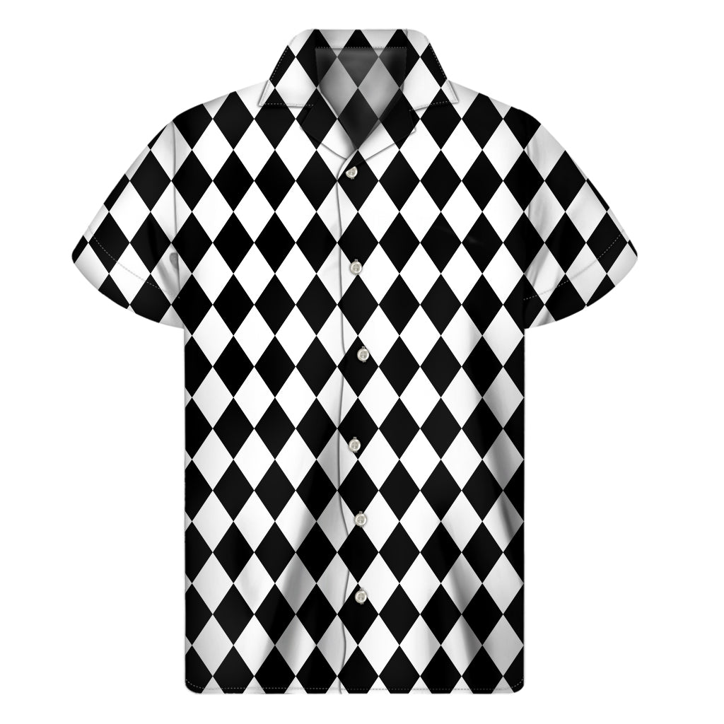 Black And White Harlequin Pattern Print Men's Short Sleeve Shirt