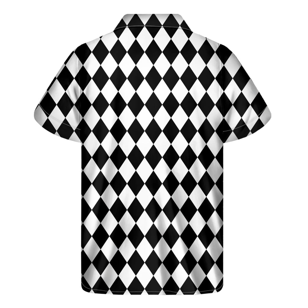 Black And White Harlequin Pattern Print Men's Short Sleeve Shirt