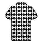 Black And White Harlequin Pattern Print Men's Short Sleeve Shirt