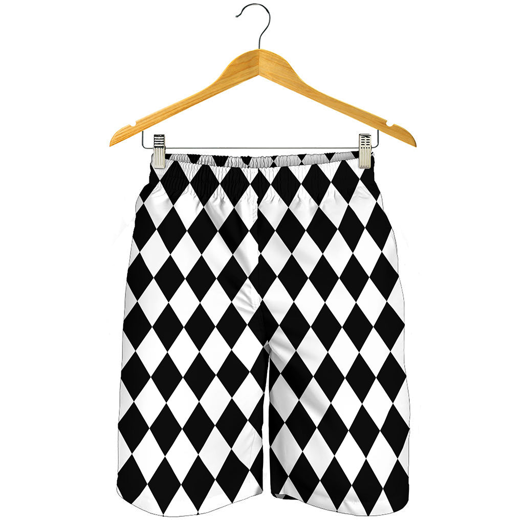 Black And White Harlequin Pattern Print Men's Shorts