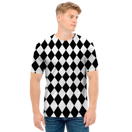 Black And White Harlequin Pattern Print Men's T-Shirt