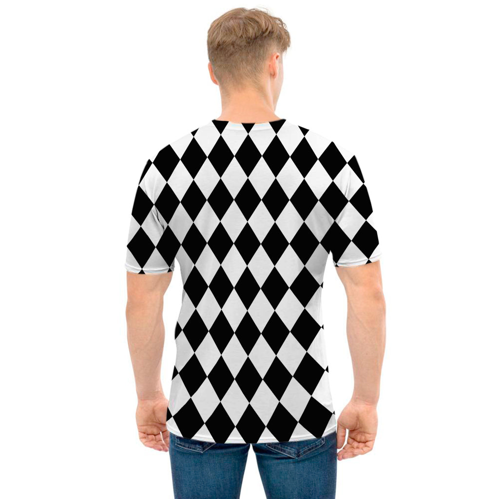 Black And White Harlequin Pattern Print Men's T-Shirt