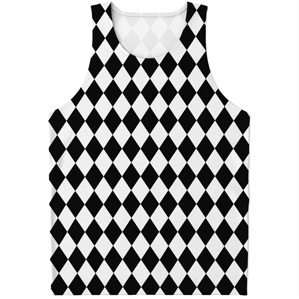 Black And White Harlequin Pattern Print Men's Tank Top