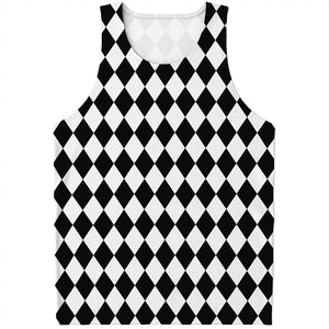 Black And White Harlequin Pattern Print Men's Tank Top